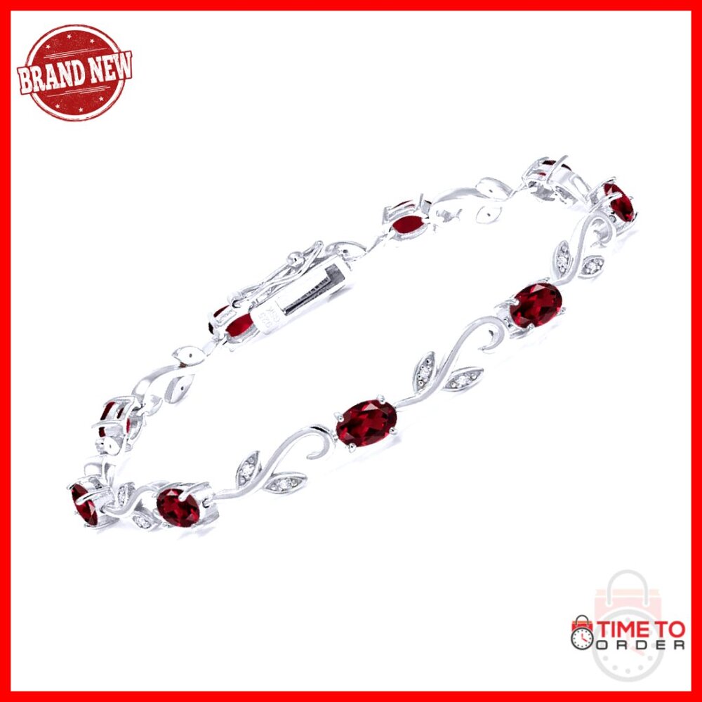 Sterling Silver Tennis Bracelet With Garnet And Diamond Accents 7 Inch